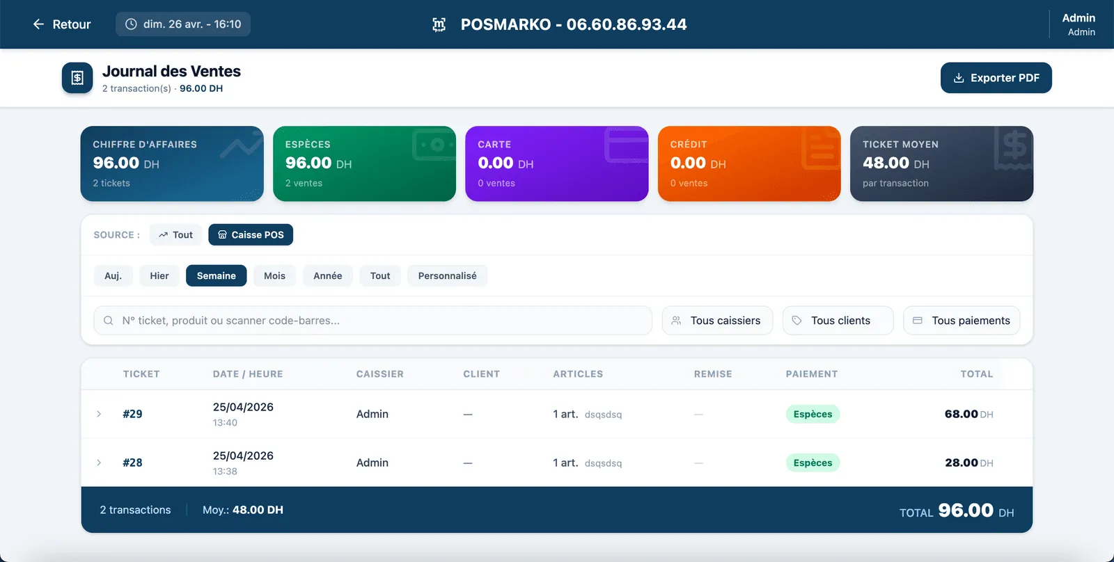 Interface du logiciel de caisse - Caisse Enregistreuse pour Restaurants & Fast-food