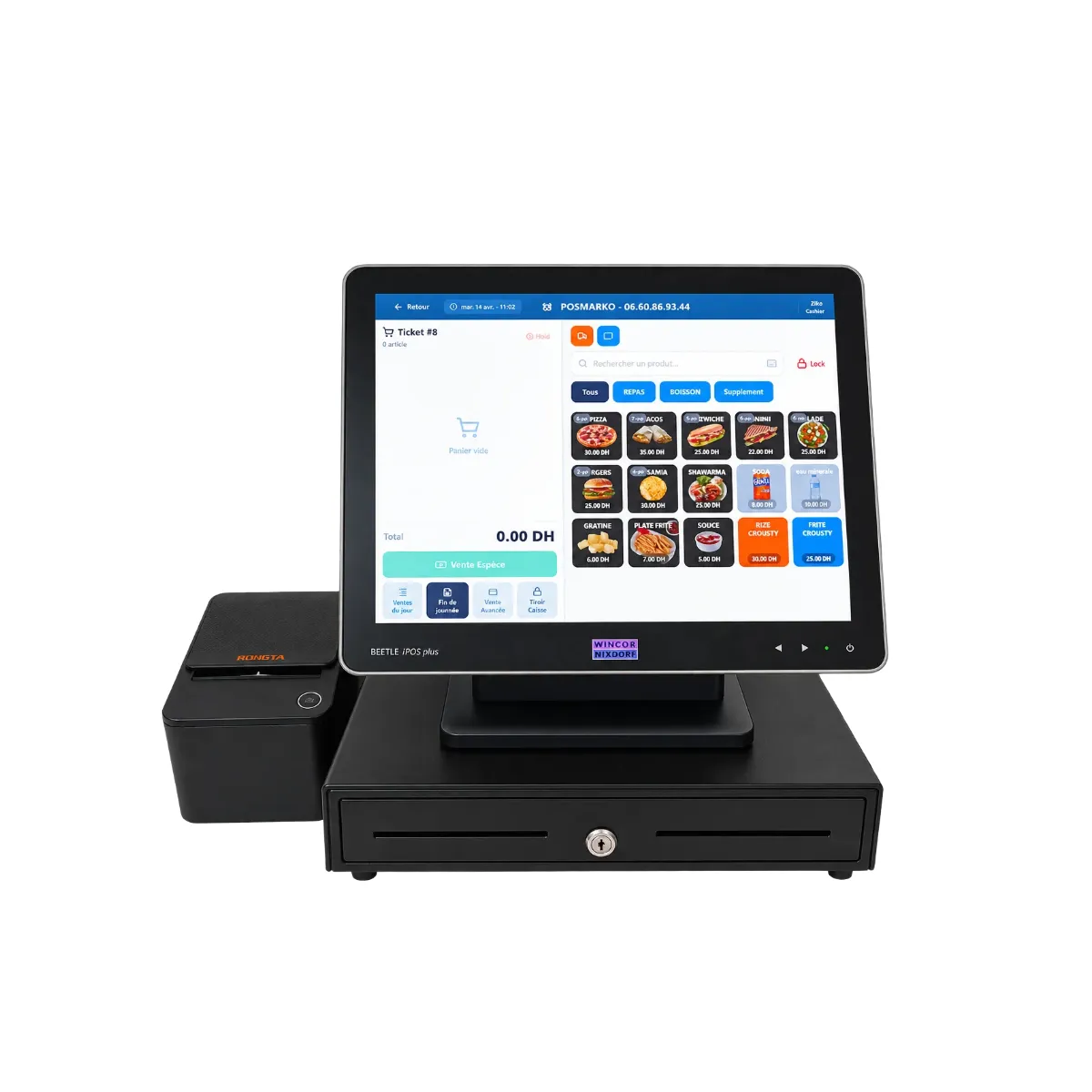 Pack Caisse Wincor Nixdorf Beetle /iPOS Plus – Terminal Tactile + Imprimante + Tiroir
