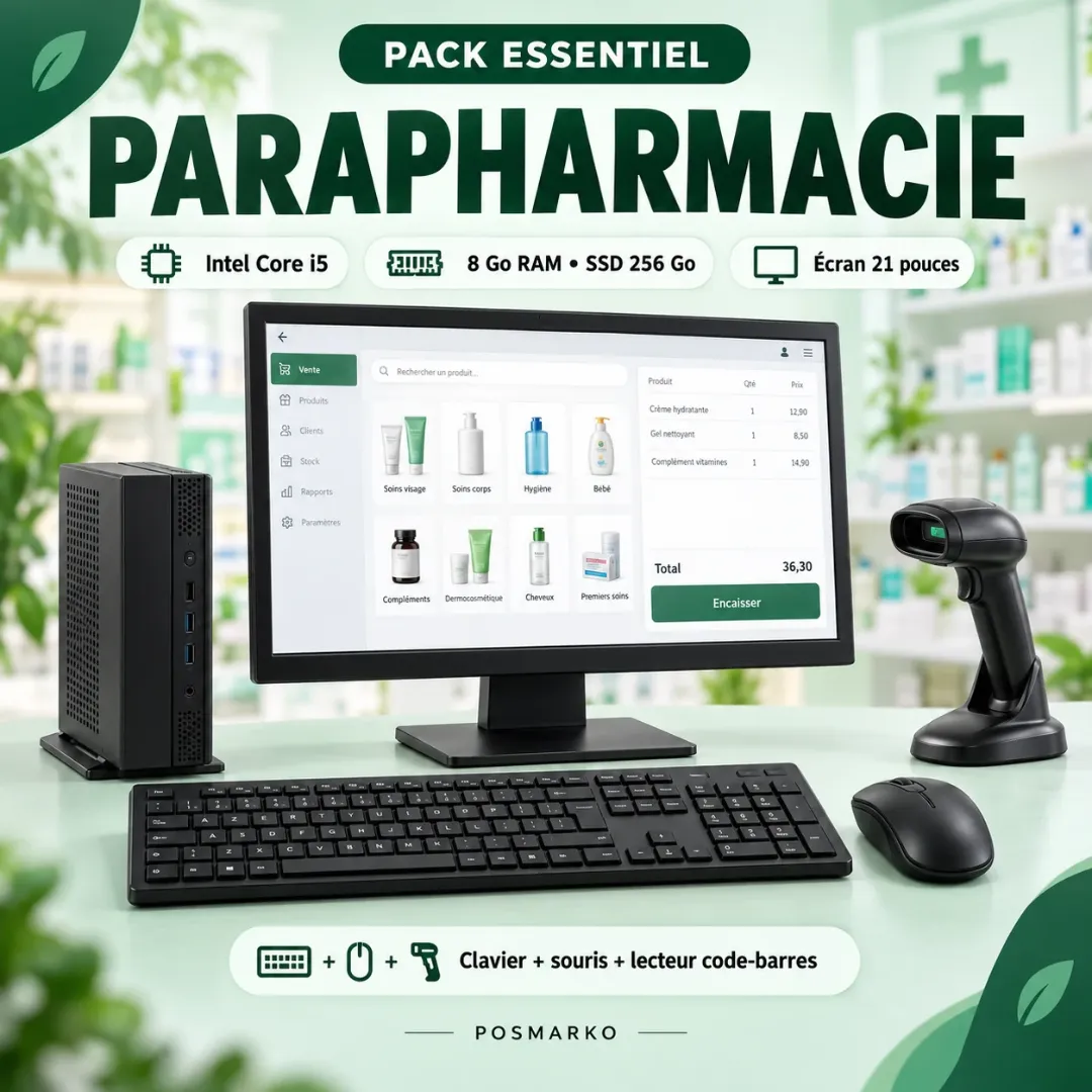 Pack Parapharmacie Essentiel –  i5, 8 Go RAM, SSD 256 Go + Écran 21